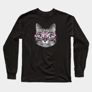 Cat wearing pink glasses Long Sleeve T-Shirt